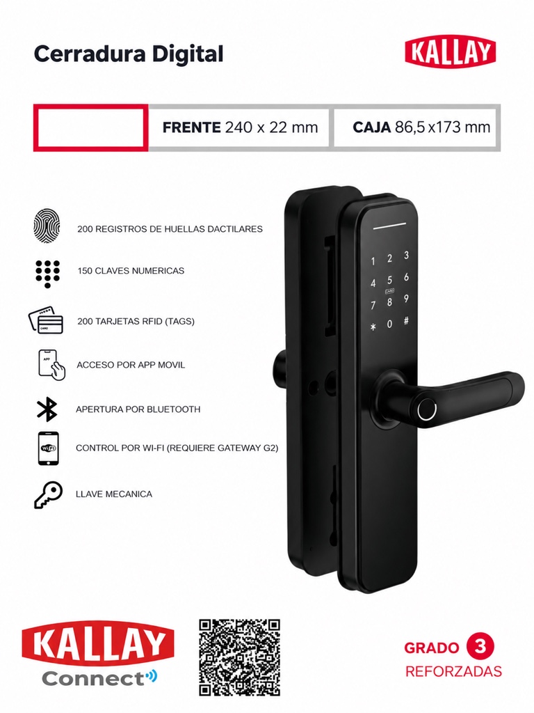 Cerradura Digital Kallay Connect | Huella + Código + APP