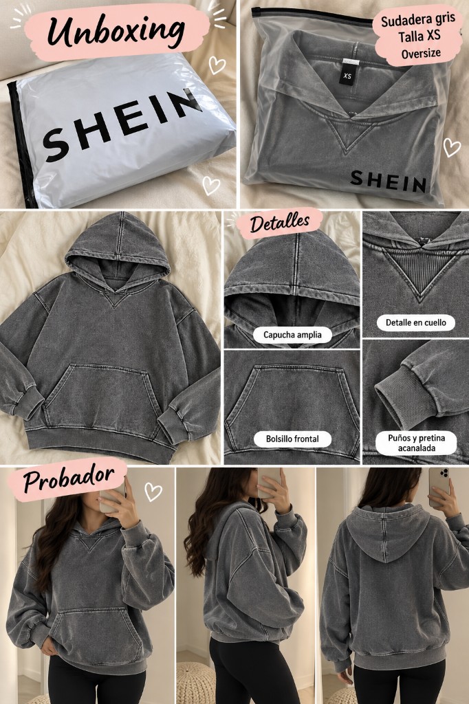 SHEIN hoodie gris oversize COD 1037