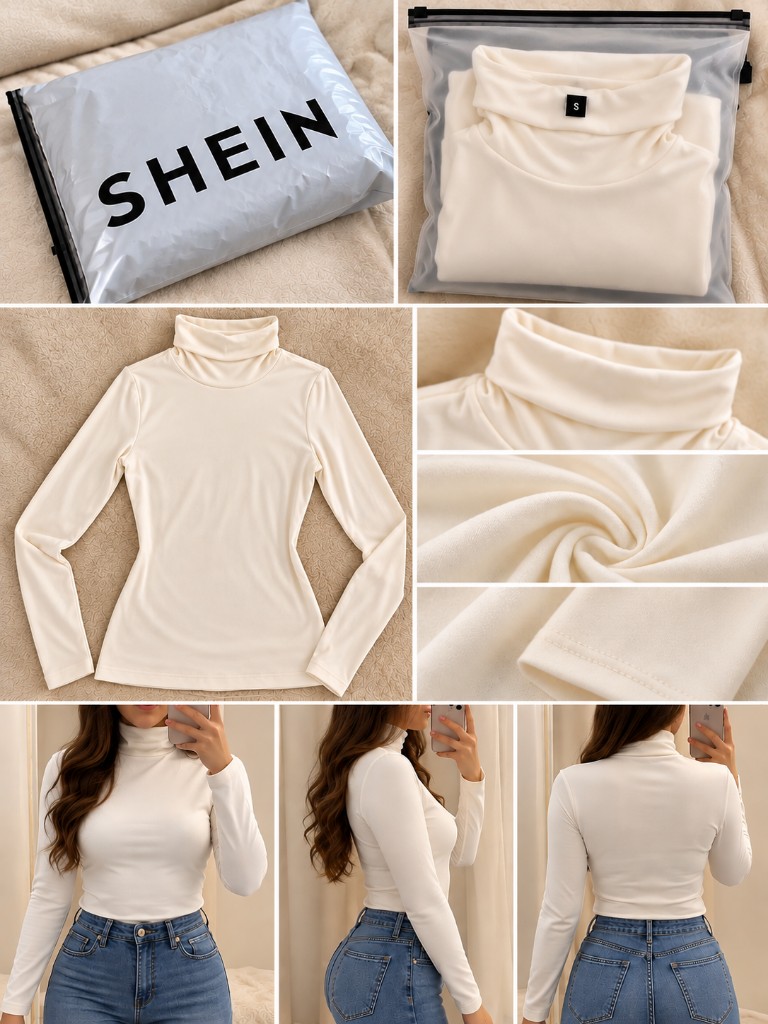SHEIN blusa blanca cuello alto COD 1020
