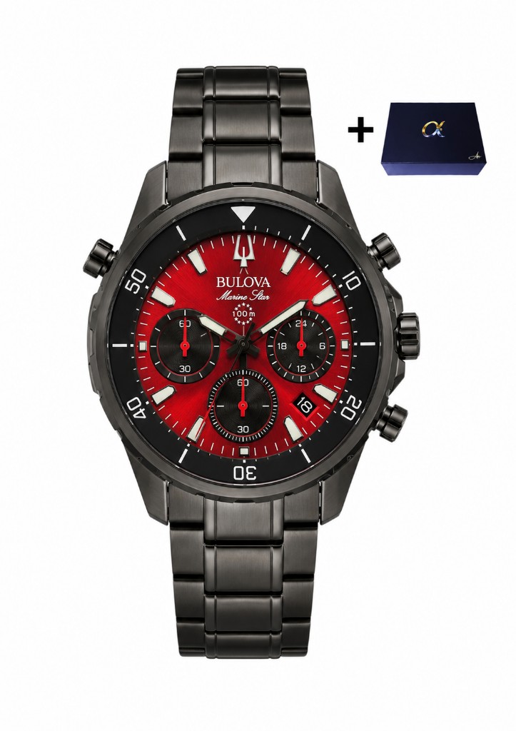 Bulova Marine Star 98B350 (Color gris oscuro metálico con esfera roja)