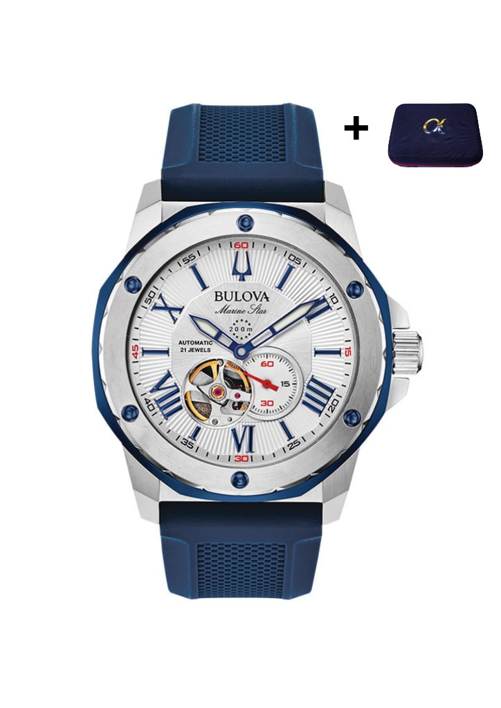 Bulova Marine Star 98A225 Automático (Color plateado con esfera blanca y detalles azules)
