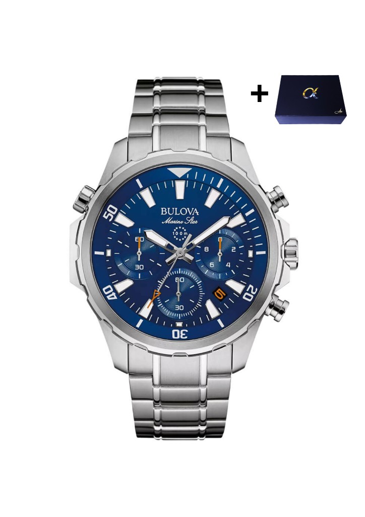 Bulova Marine Star 96B256 (Color plateado con esfera azul)