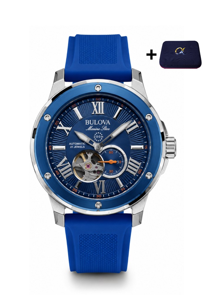 Bulova Marine Star 98A303 Automático (Color plateado con azul encendido)
