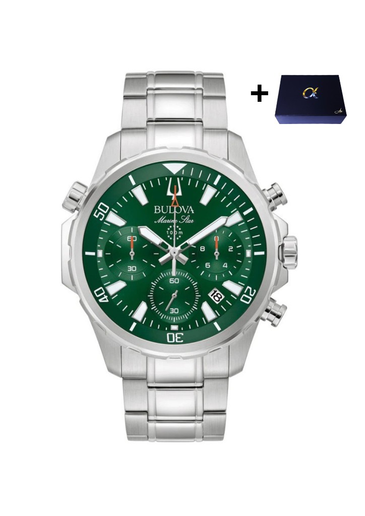 Bulova Marine Star 96B396 (Color plateado con esfera verde)