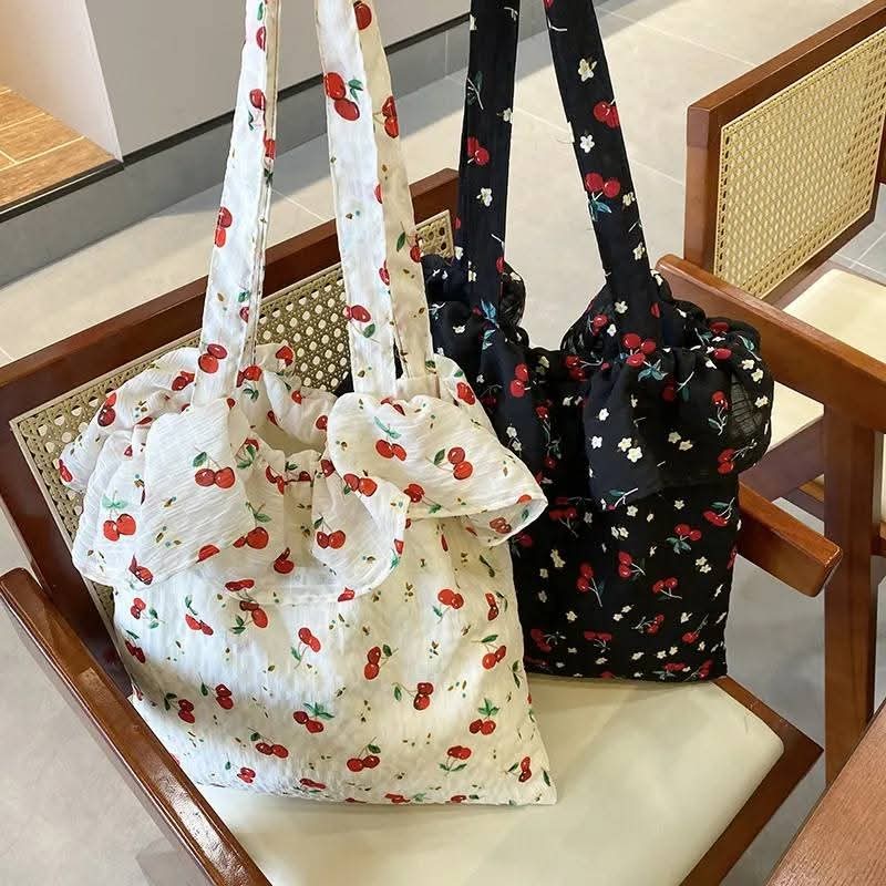 Bolso Lindo De Hombro De Mujer Poliéster, Gasa Floral Ditsy Cereza