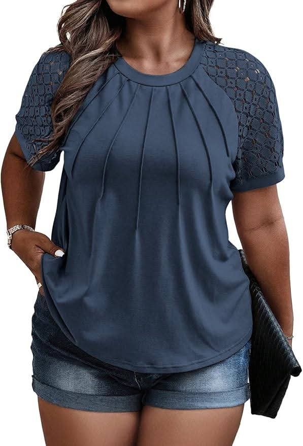 Camiseta Casual De Manga Corta Con Encaje Para Mujer