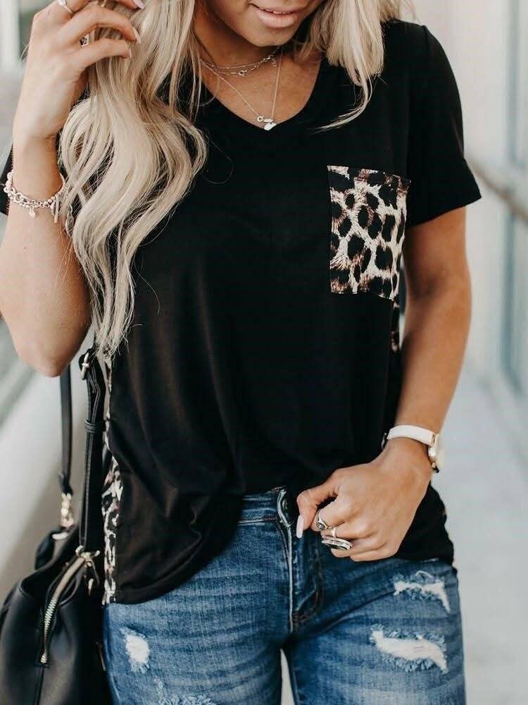 Camisa Manga Corta De Verano Cuello V y Bolsillo