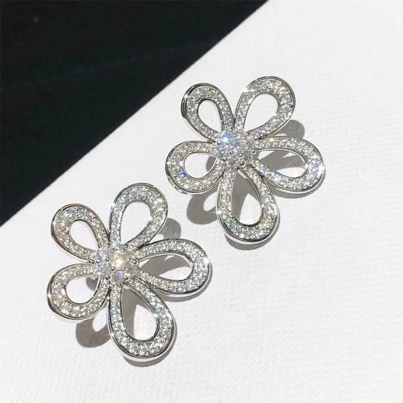 Pendientes Forma De Corazón Flor Embutido De Imitación Aleación Diamantes