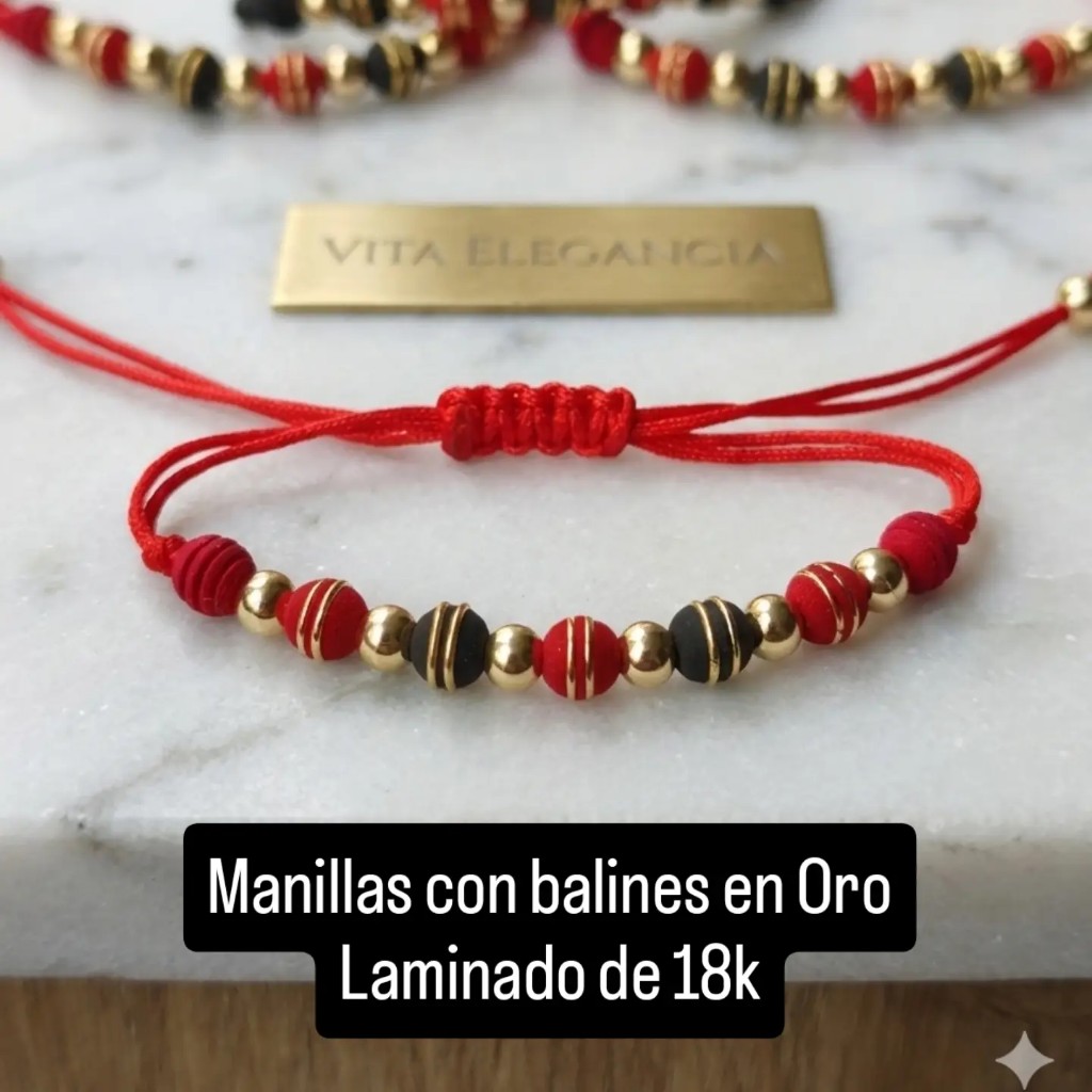 Manilla roja con balines oro 18k