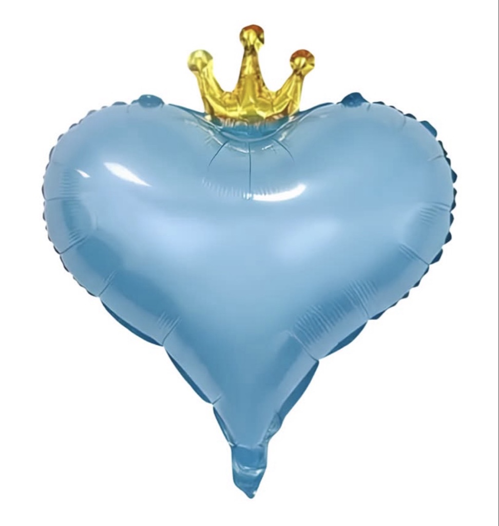 Light Blue Heart-Shaped Foil Balloon with Crown (20 inch) (1 Each)
