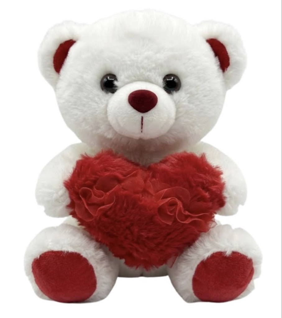White Teddy Bear with Red Heart (7.8 Inch) (1 Each)