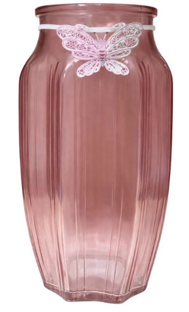 Pink Butterfly Glass Vase (1 Each)