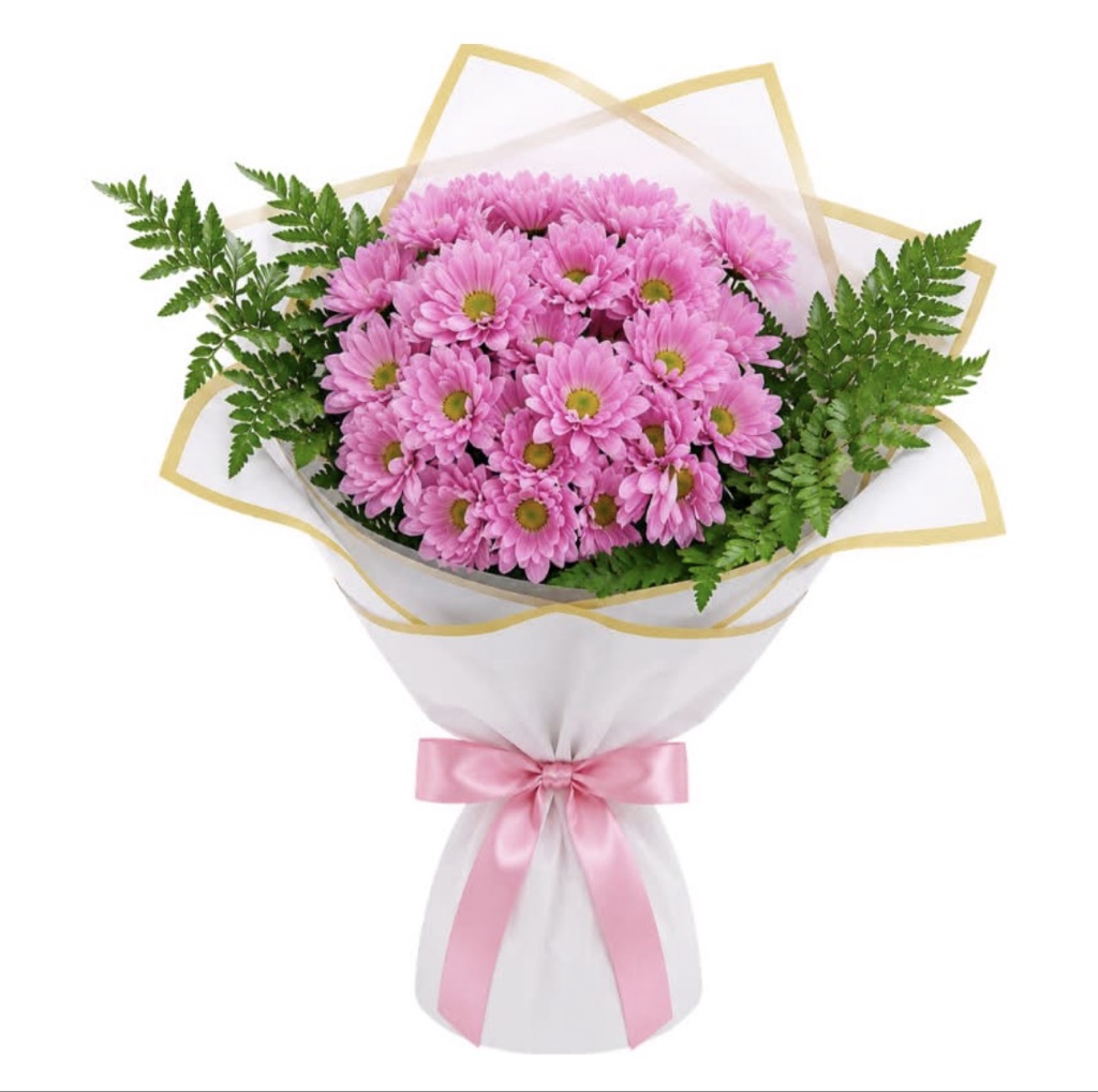 Pink Daisy Bouquet (Purple Daisies, Greenery, Elegantly Wrapped)