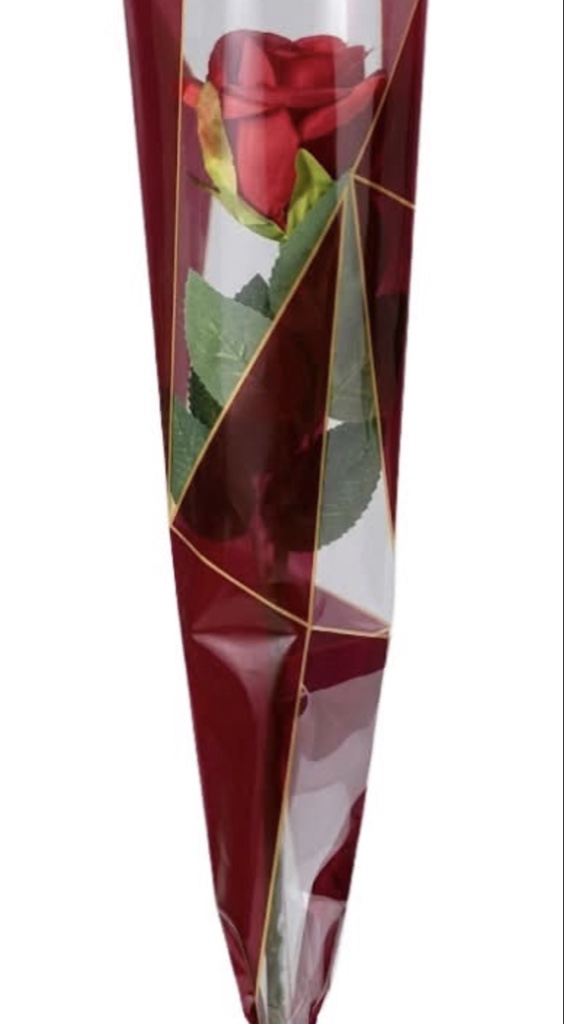 Single Rose Wrapped Bouquet (Red Rose, Greenery, Nylon Wrapped)