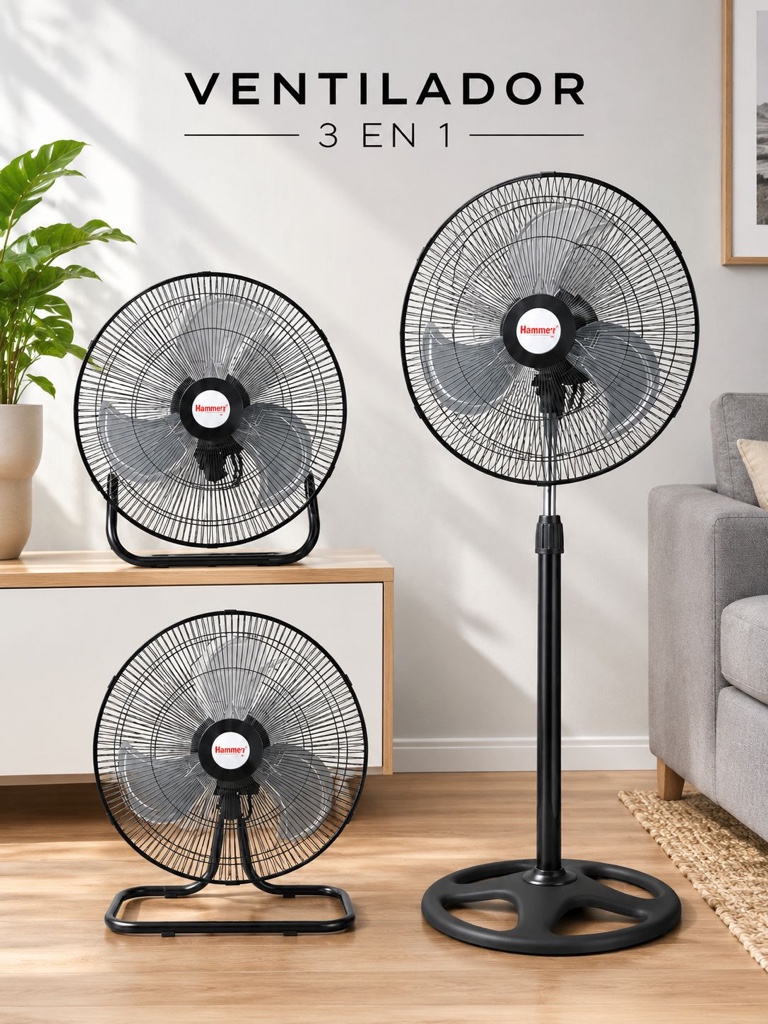 VENTILADOR HAMERS 18' ASPAS METÁLICAS 3 En 1