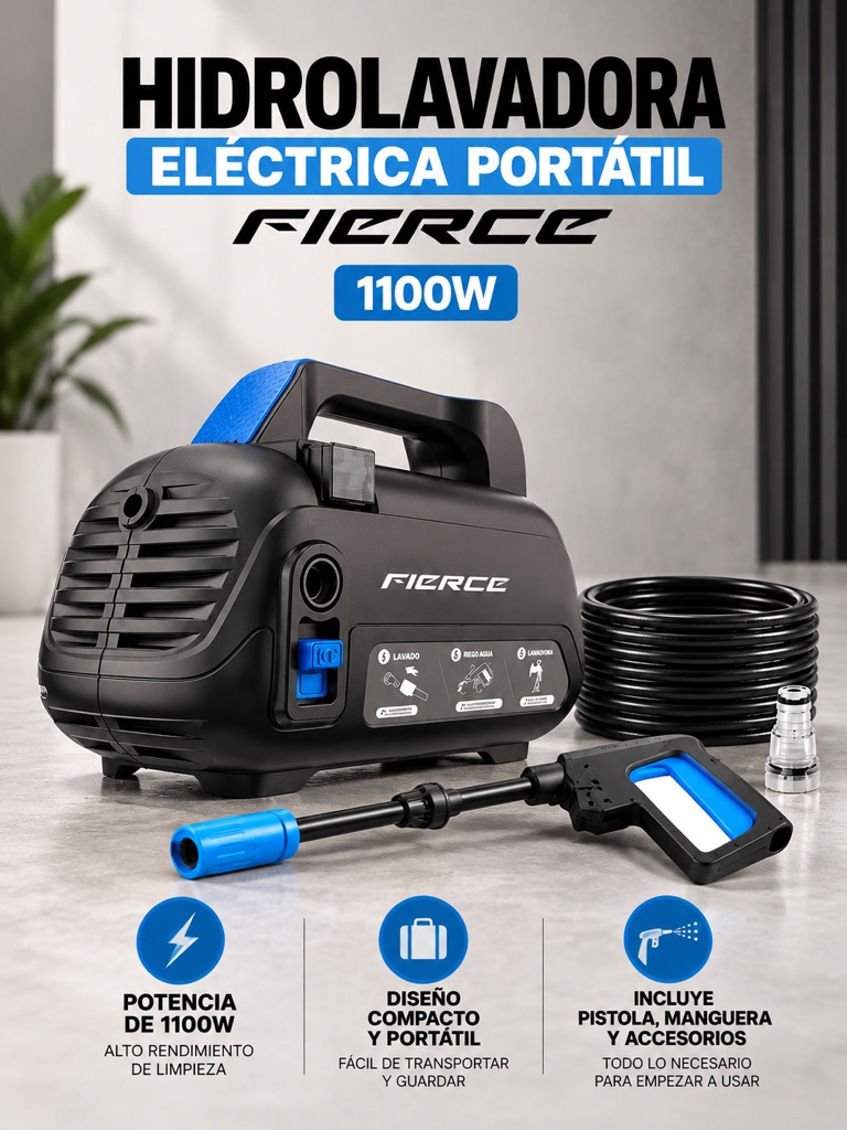 HIDROLAVADORA ELECTRICA PORTÁTIL FIERCE 1100W