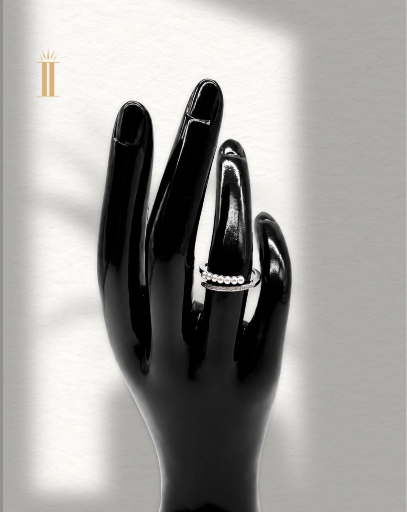 Anillo plateado zirconias y perlitas ajustable chapa de oro