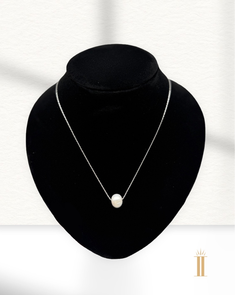 Collar plateado perla blanca