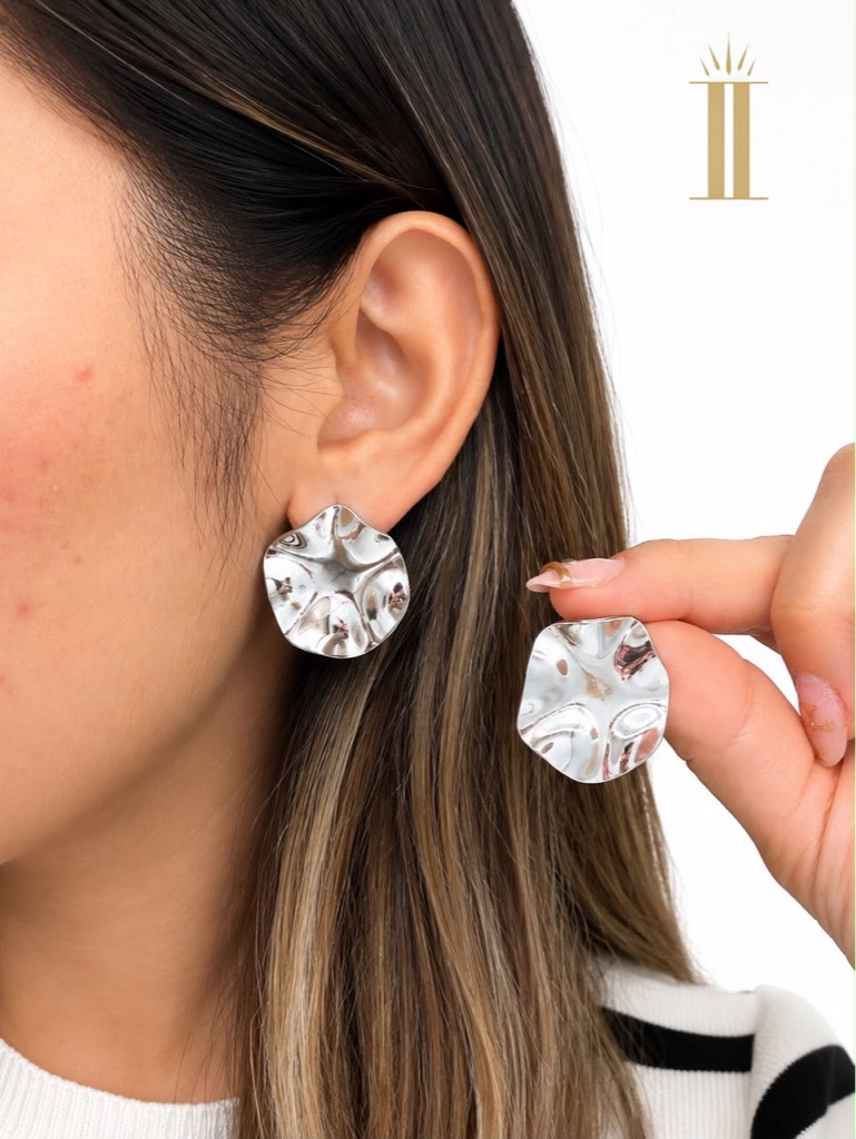 Aretes plateados, círculo, irregular, acero inoxidable