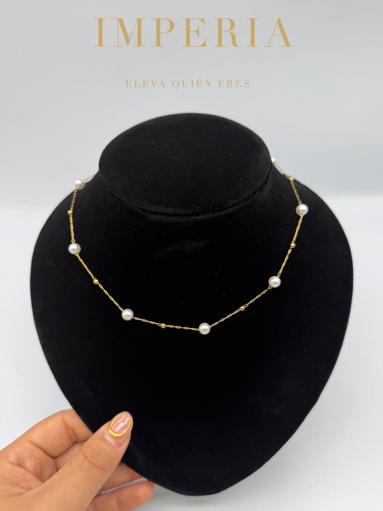 Collar dorado con perlitas acero inoxidable