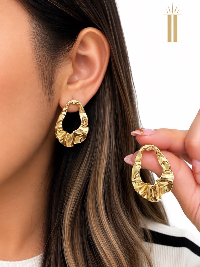 Aretes dorado, óvalo irregular, acero inoxidable