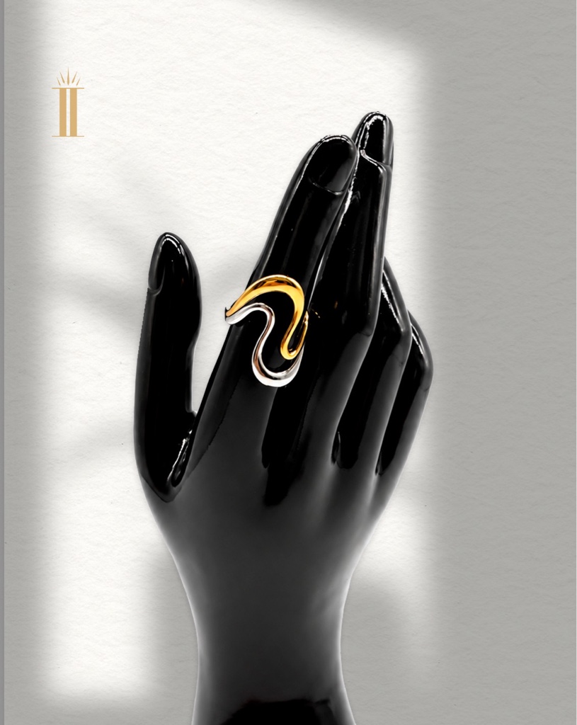 Anillo oro-plata onda acero inoxidable