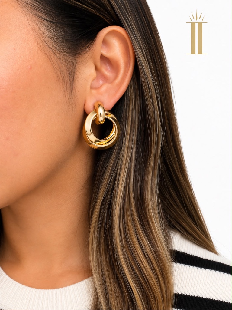 Aretes dorados, grande entrelazados, chapa de oro