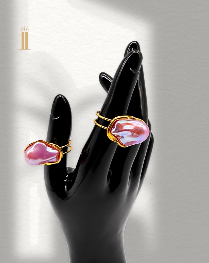 Anillo perla nacarada irregular acero inoxidable