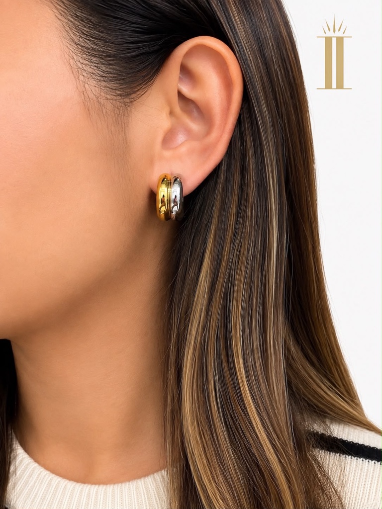 Aretes arracada pequeña, oro-plata, acero inoxidable