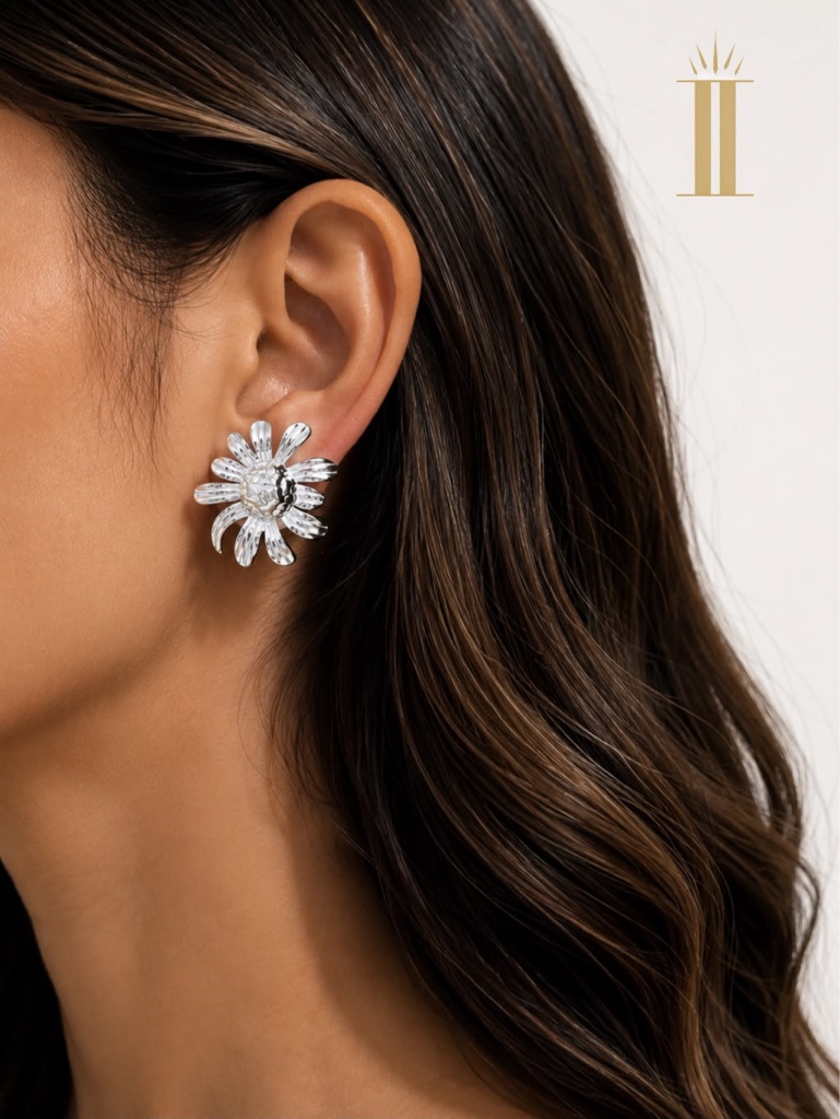 Aretes plateados margaritas, acero inoxidable