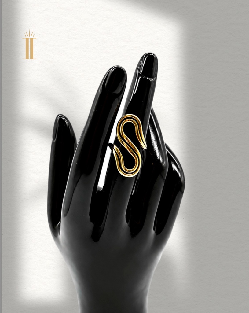 Anillo ondas acero inoxidable dorado