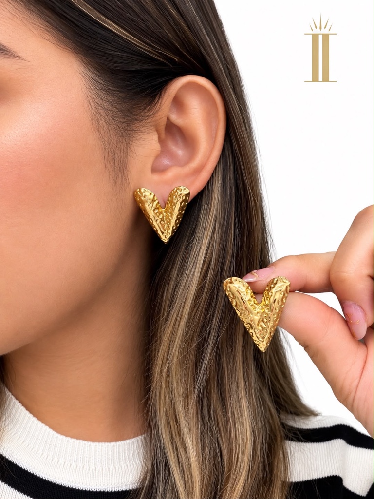 Aretes dorados corazón acero inoxidable