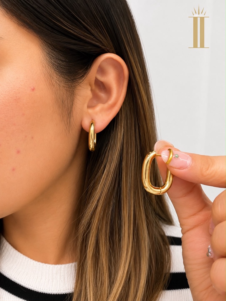 Aretes arracada grueso, dorada, acero inoxidable