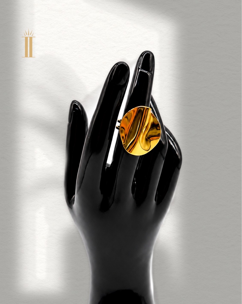 Anillo dorado círculo irregular acero inoxidable