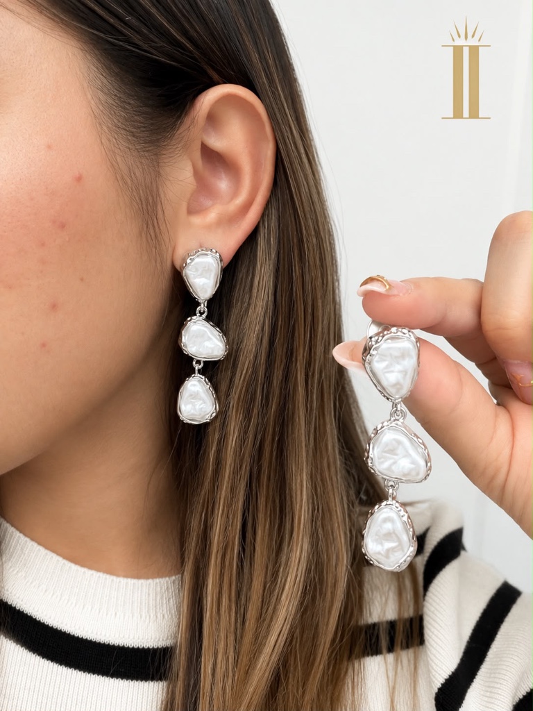 Aretes plateados de concha irregular, chapa de oro