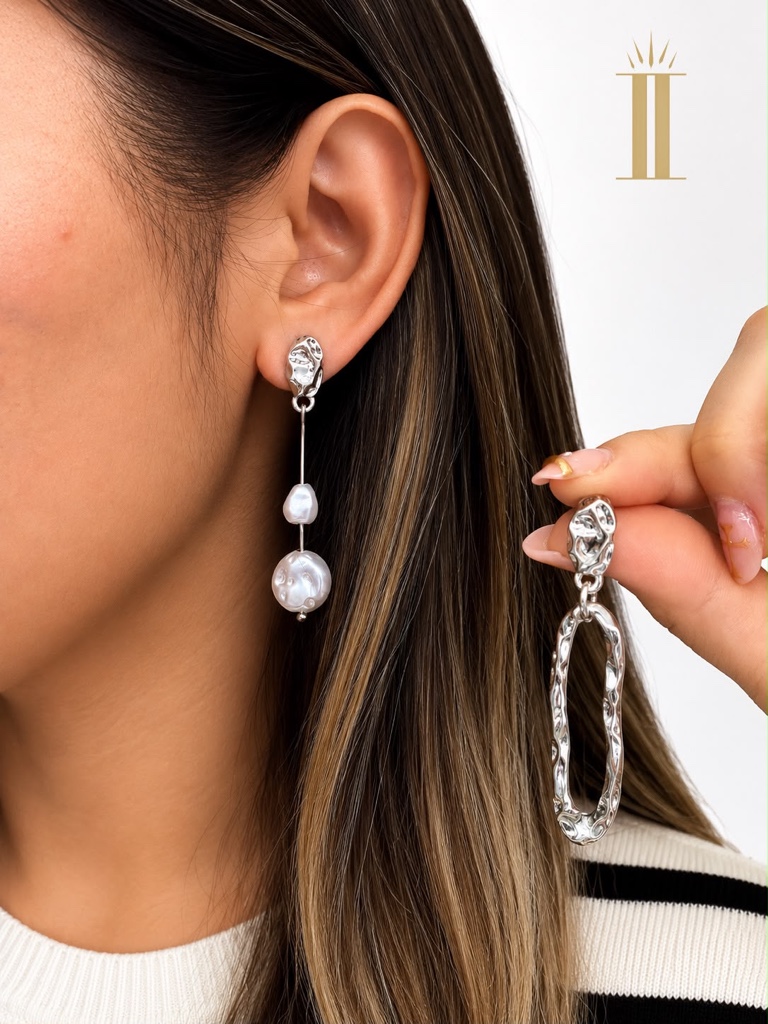Aretes plateados irregular, chapa de oro