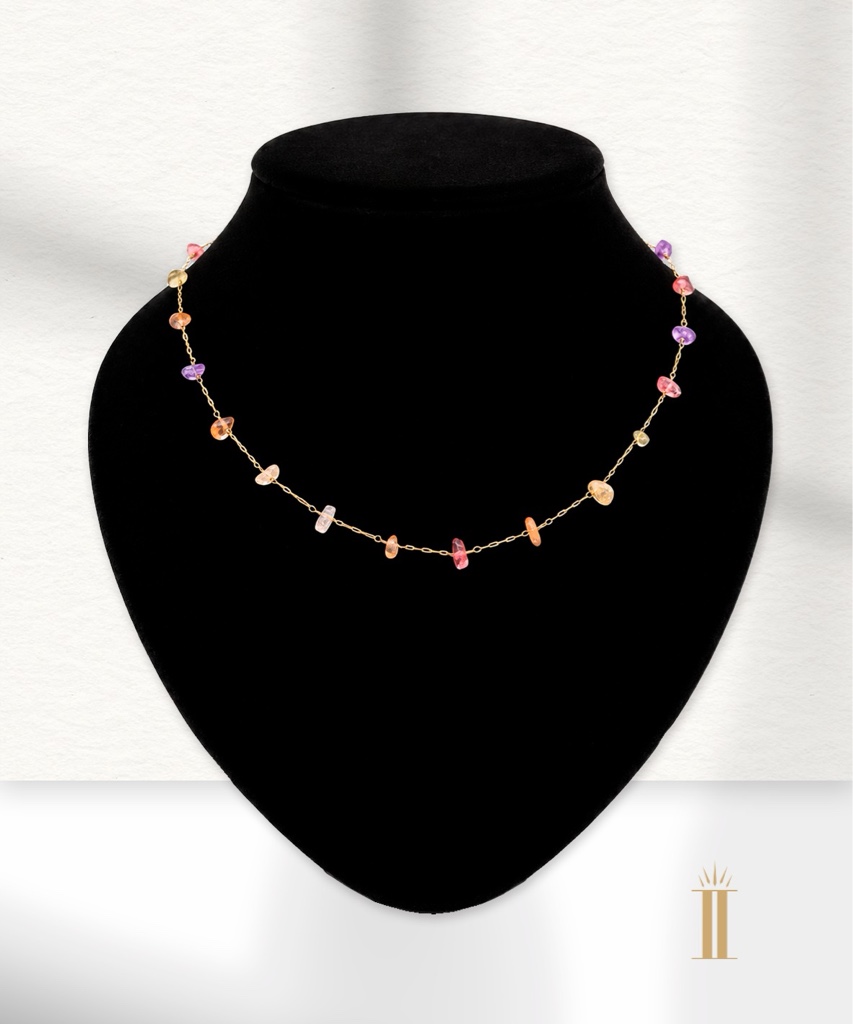 Collar piedritas naturales colores acero inoxidable