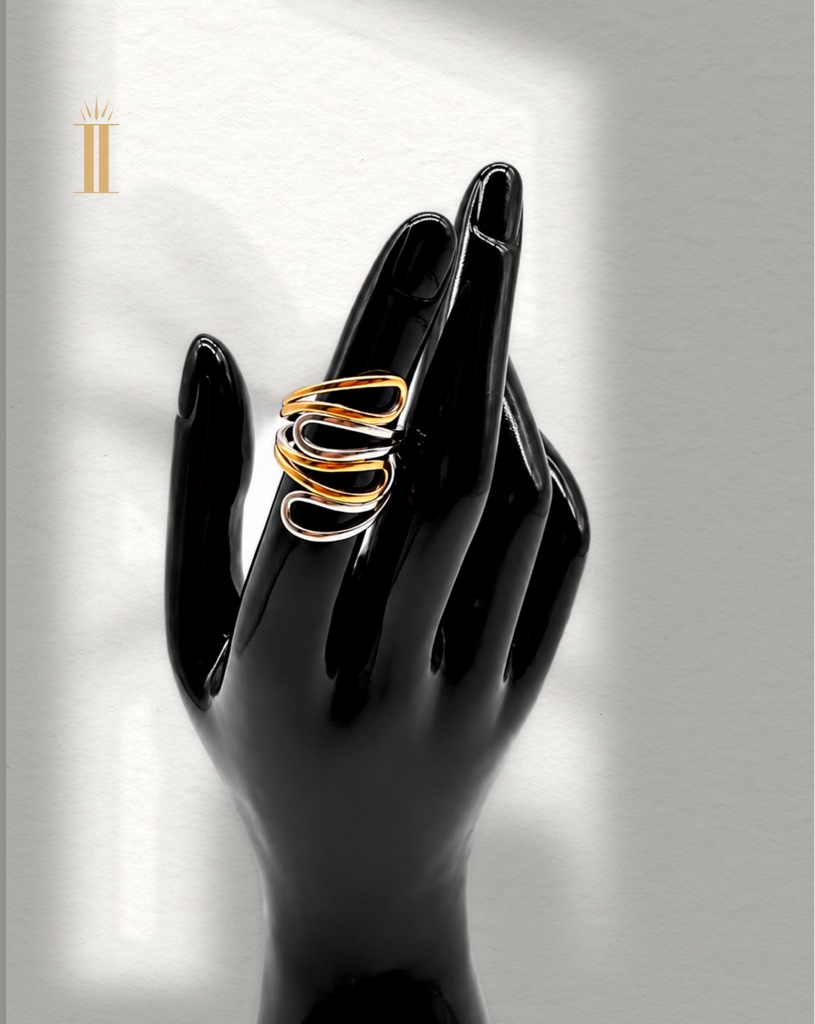 Anillo irrrgular oro-plata acero inoxidable
