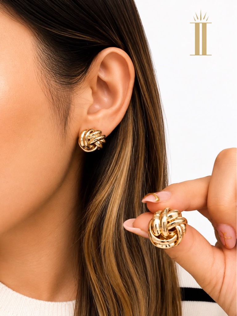 Aretes dorados, nudo estambre, chapa de oro