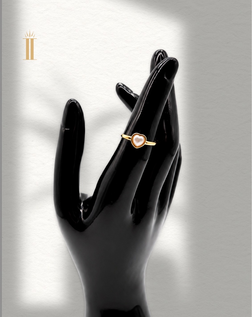 Anillo corazón aperlado ajustable chapa de oro, dorado