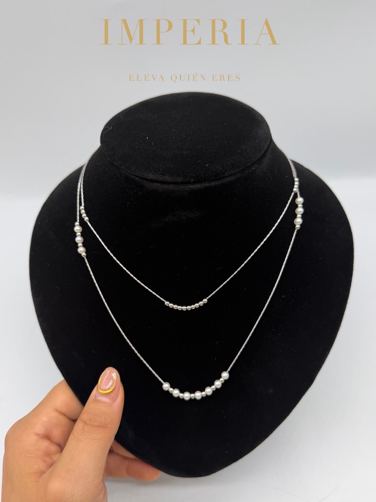 Collar layer plateado perlitas acero inoxidable