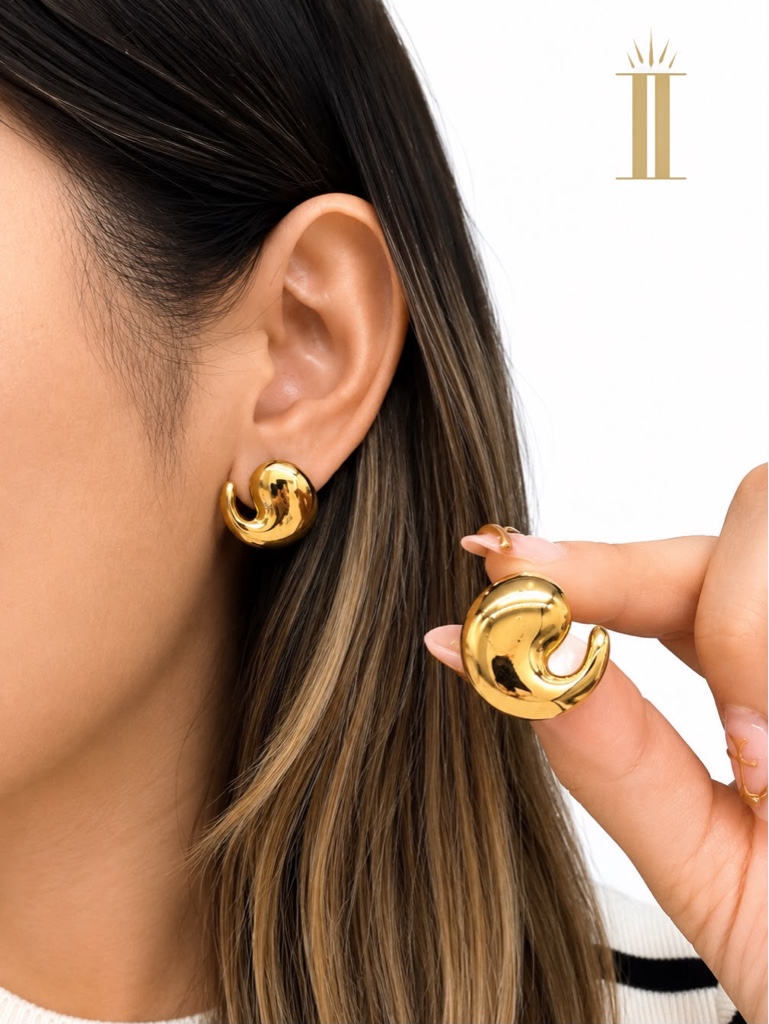 Aretes dorados vuelta de gota, acero inoxidable