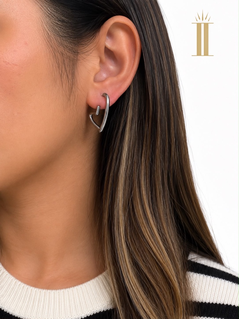 Aretes plateados corazón acero inoxidable