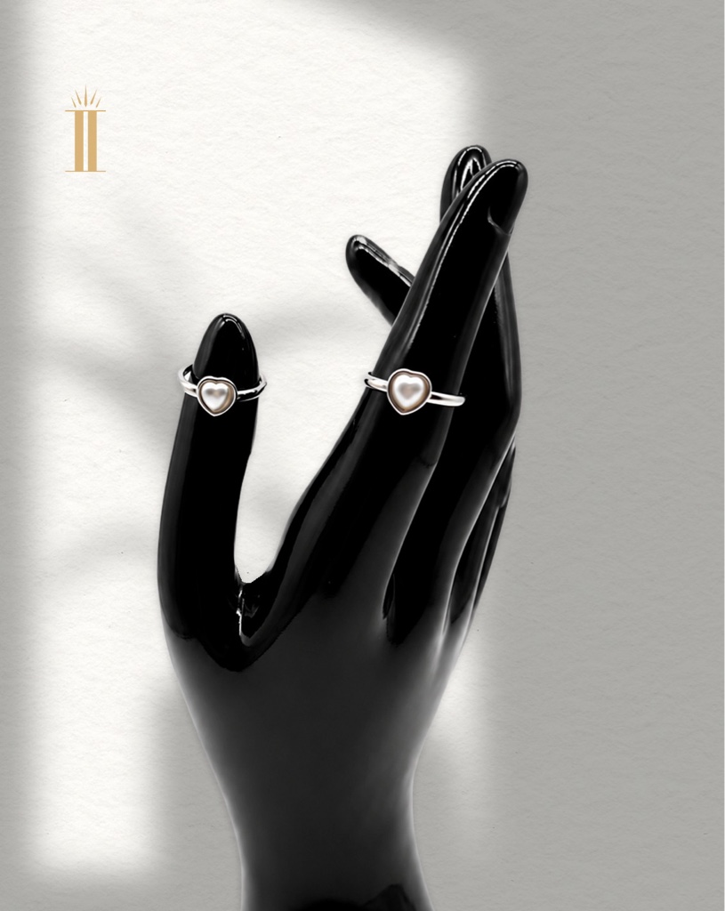 Anillo corazón aperlado ajustable chapa de oro, plateado