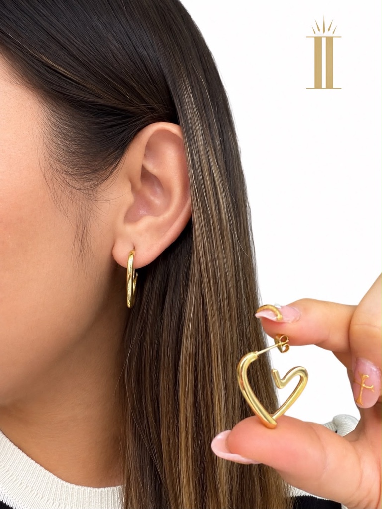 Aretes dorados corazón, acero inoxidable
