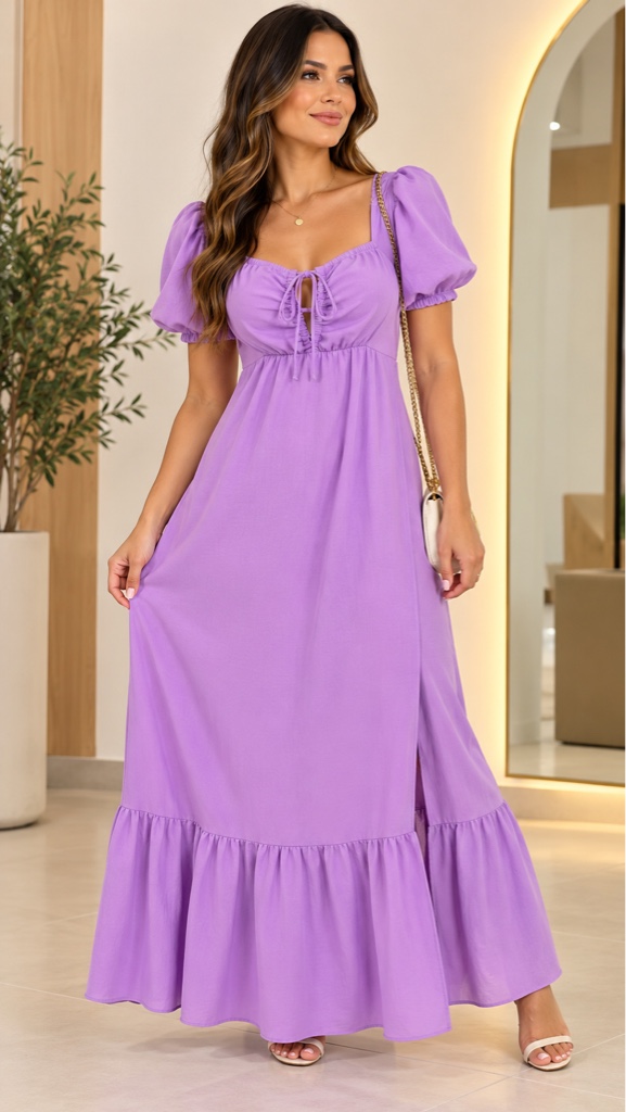 Vestido lilás manga bufante M/G