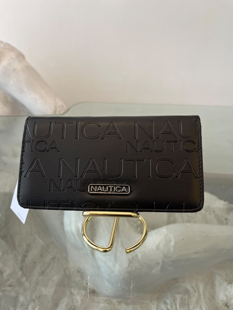 Monedero Mediano Náutica Negro Con Relieve
