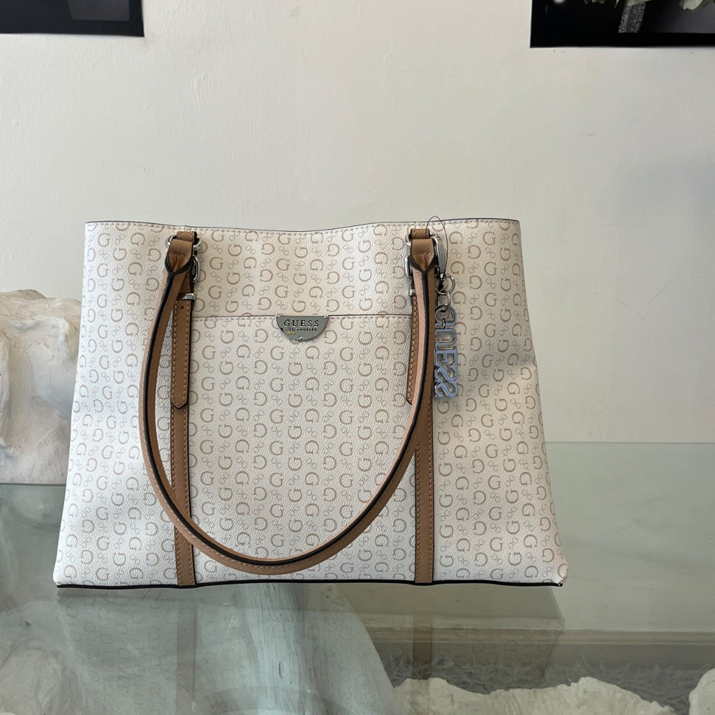 Cartera Grande  de Hombro Guess Blanco Hueso y Caqui