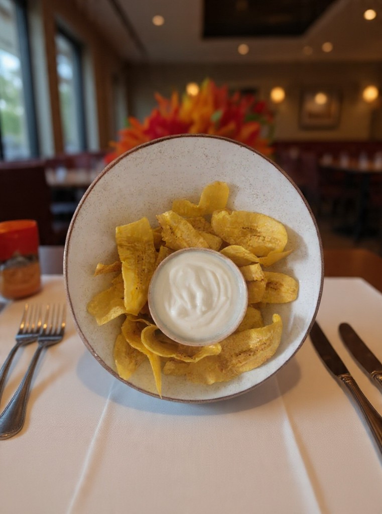 Entrada de Chip de plátanos con suero costeño