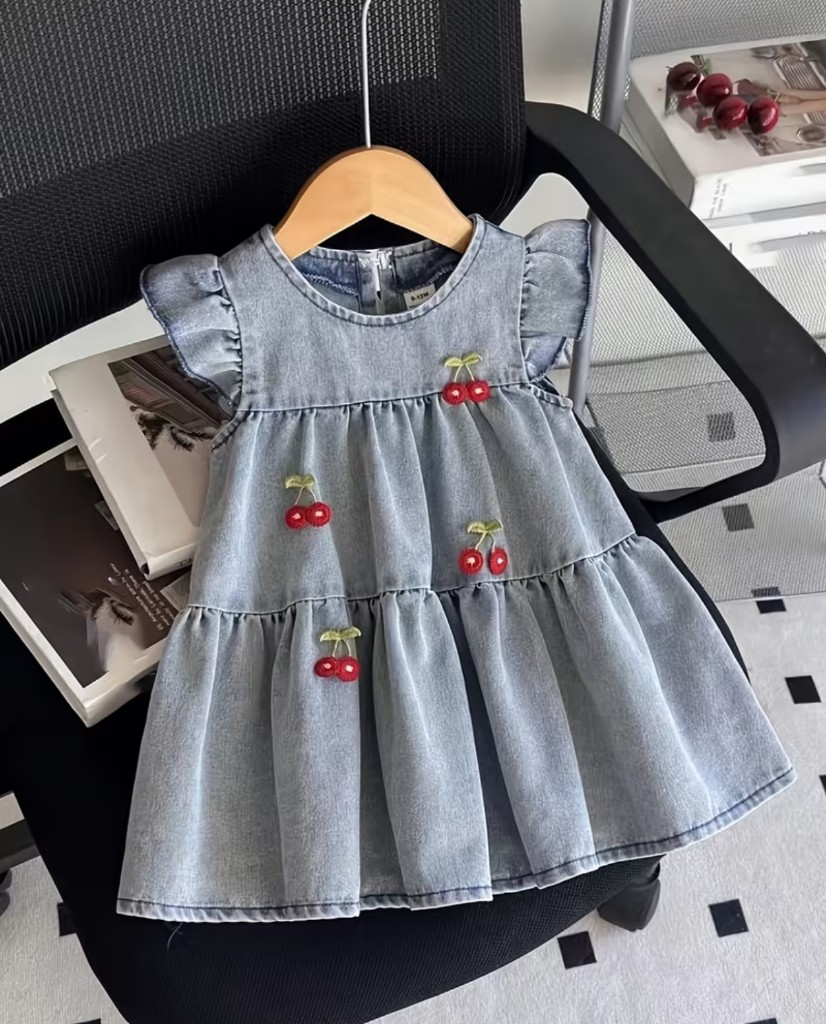 Vestido jean azul cerezas